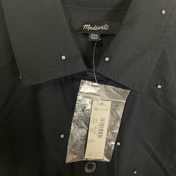 Madewell Poplin Embellished Cropped Long Sleeve Button Up Shirt US Women's XXS - Picture 4 of 5